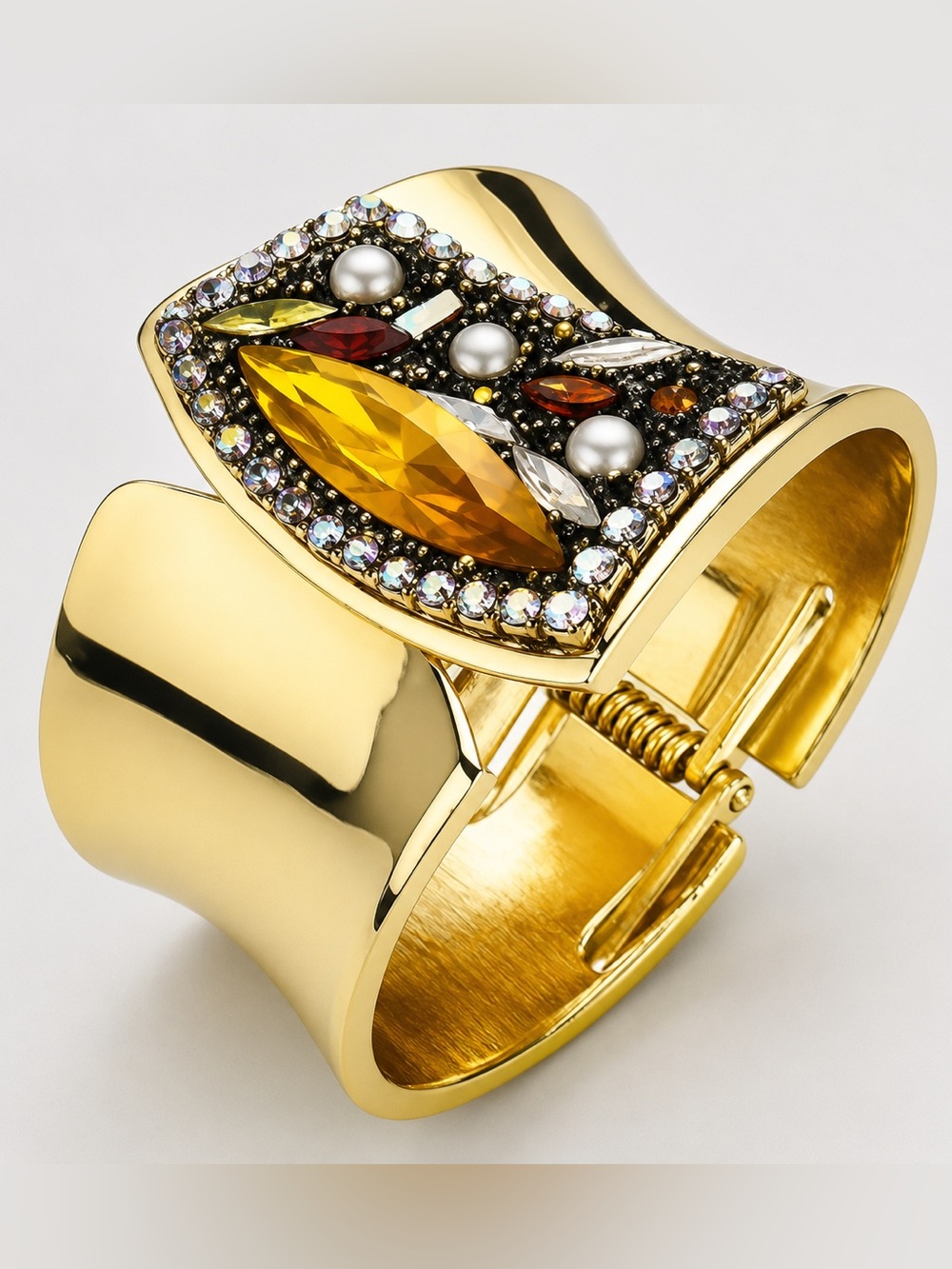 Faceted Marquise Embellished Statement Cuff Bracelet